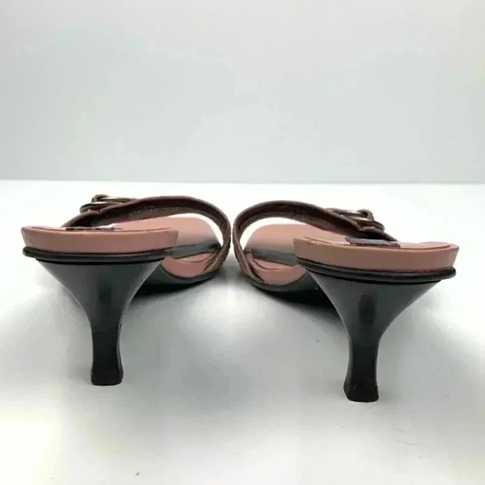 Nine West Yara heels sz 6 mauve pink leather square toe slides vintage 90s y2k
